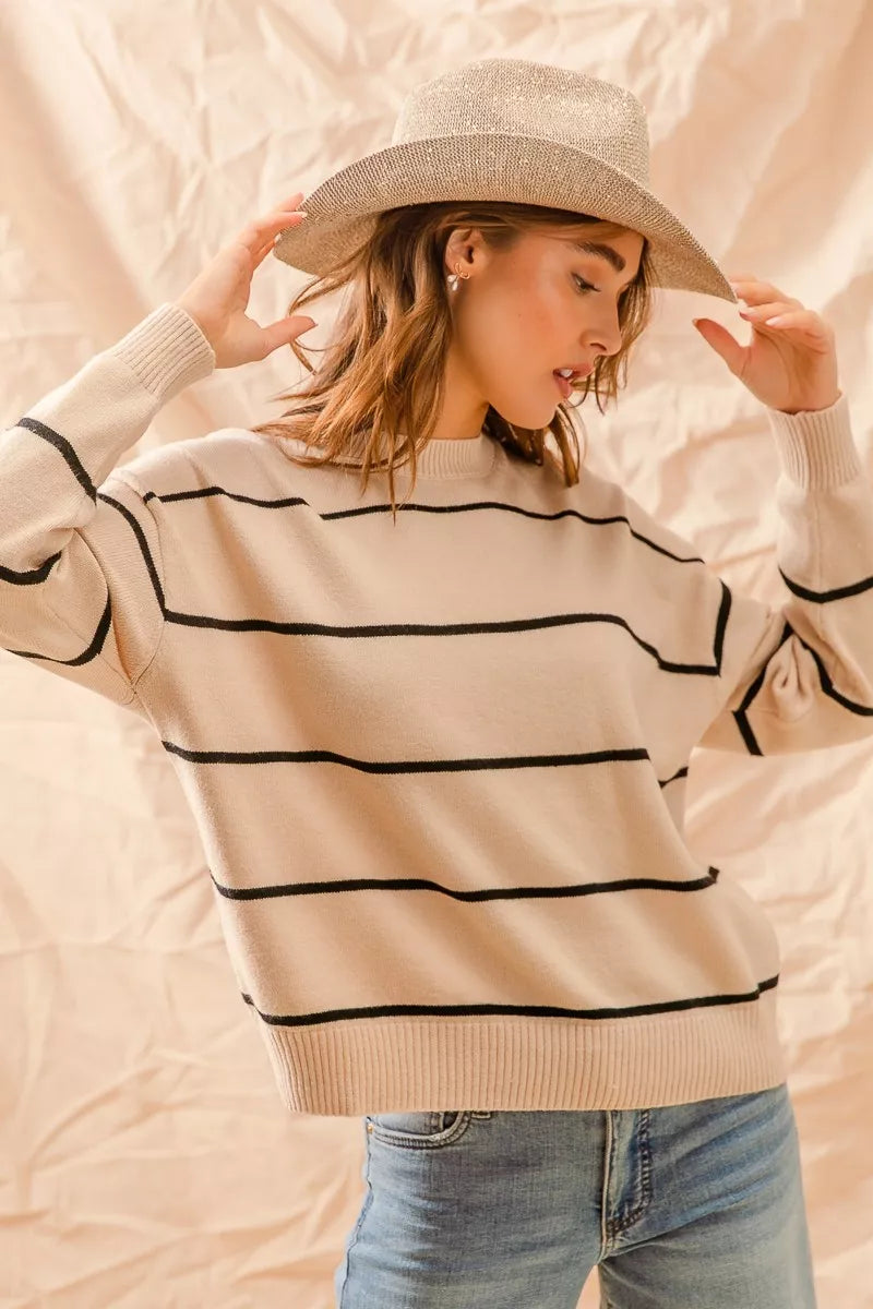 Stripe Crew Neck Basic Essential Sweater