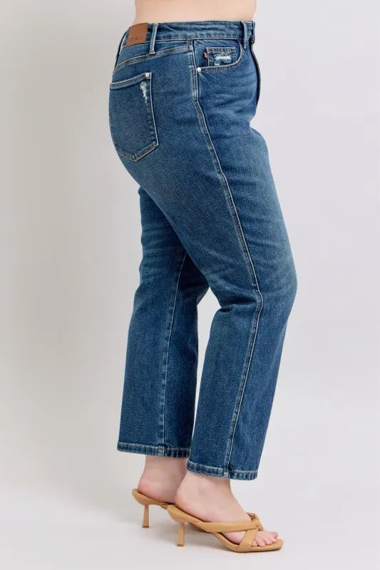 Full Size High Waisted Rigid Magic Non-destroy Straight Leg Jeans Plus Size