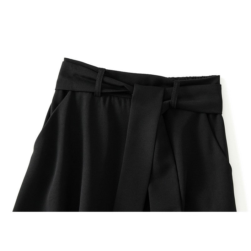 High-Waisted A-Line Skirt with Waist Tie in Solid Color