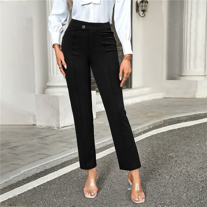 Solid Color Straight Leg Cropped Trousers