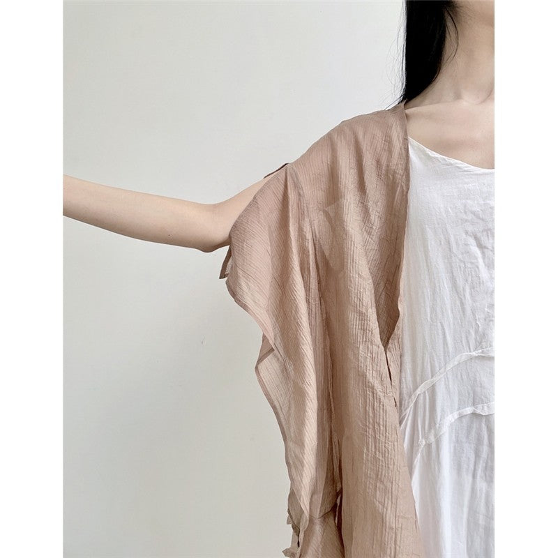 Sheer Half Sleeve Loose Fit Casual Cardigan in Solid Color