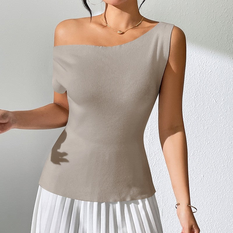 Sleek Knit Shoulder-Baring Sleeveless Top