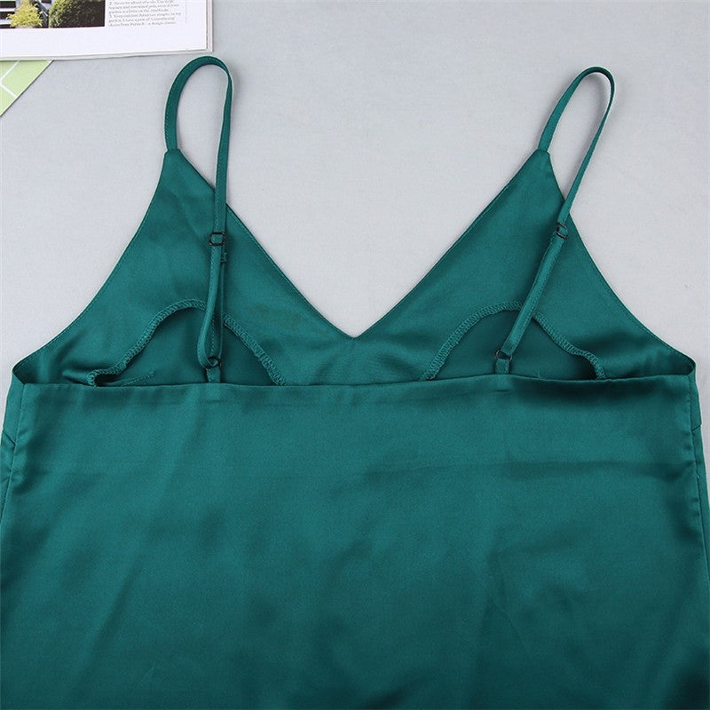 Satin Sleeveless Tank Top and Pants Set - Solid Color Loungewear