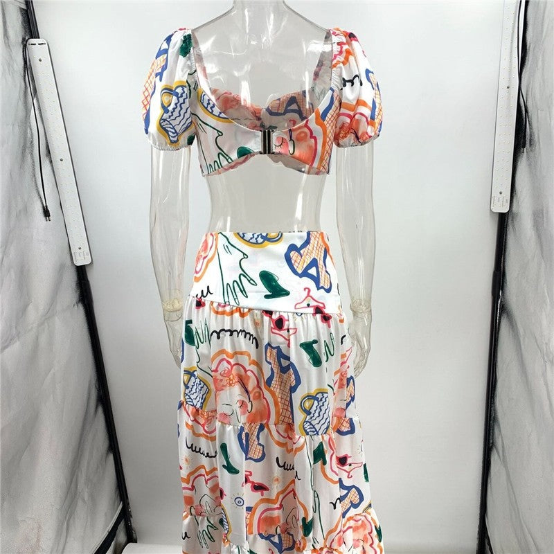Floral Print Bandeau Top and Midi Skirt Set