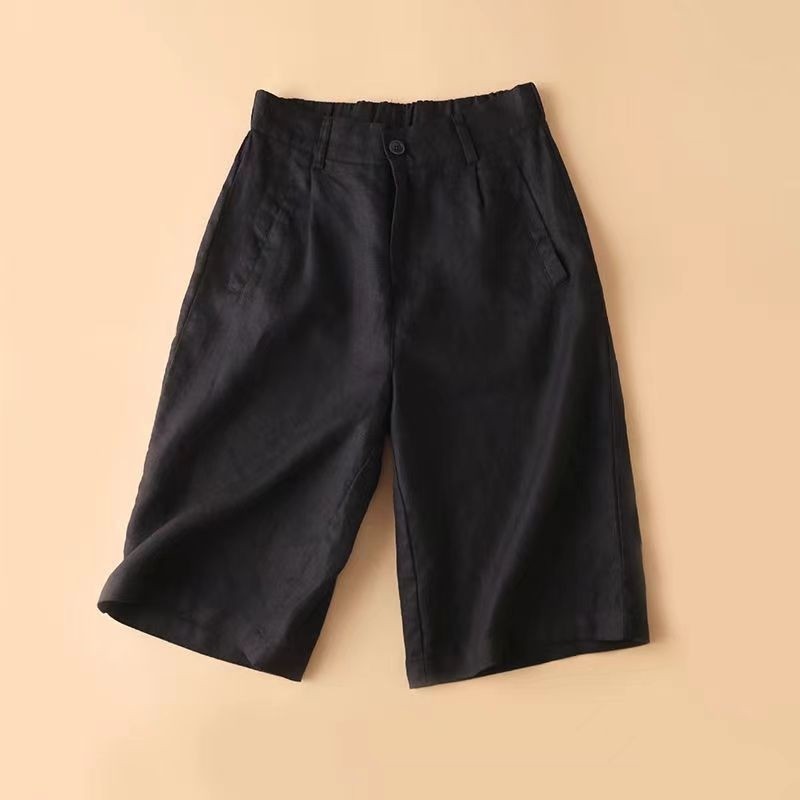 Women's Cotton And Hemp Loose Fit High Waist Wide Leg Elastic Shorts