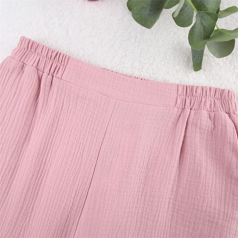 Solid Color V-Neck Bandage Top and Pants Set - Short Sleeve Loungewear