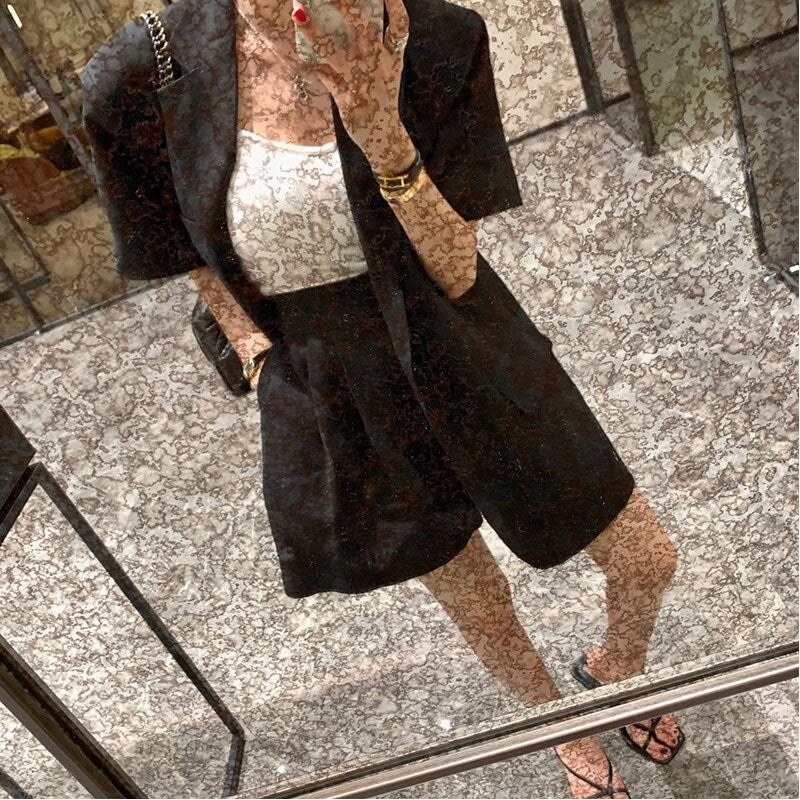 Solid Color Short Sleeve Suit Jacket and Shorts Set