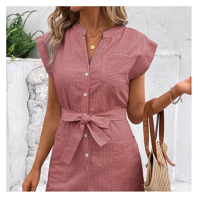 Casual Striped Short Sleeve Jumpsuit