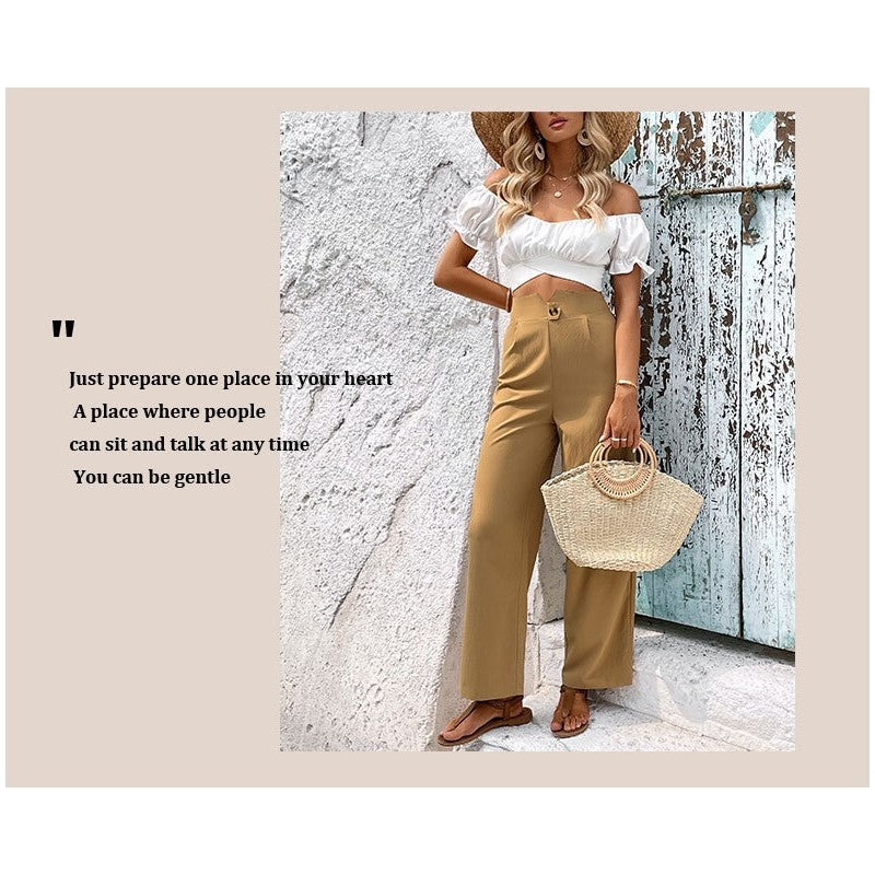 High-Waisted Straight Leg Solid Color Skinny Pants