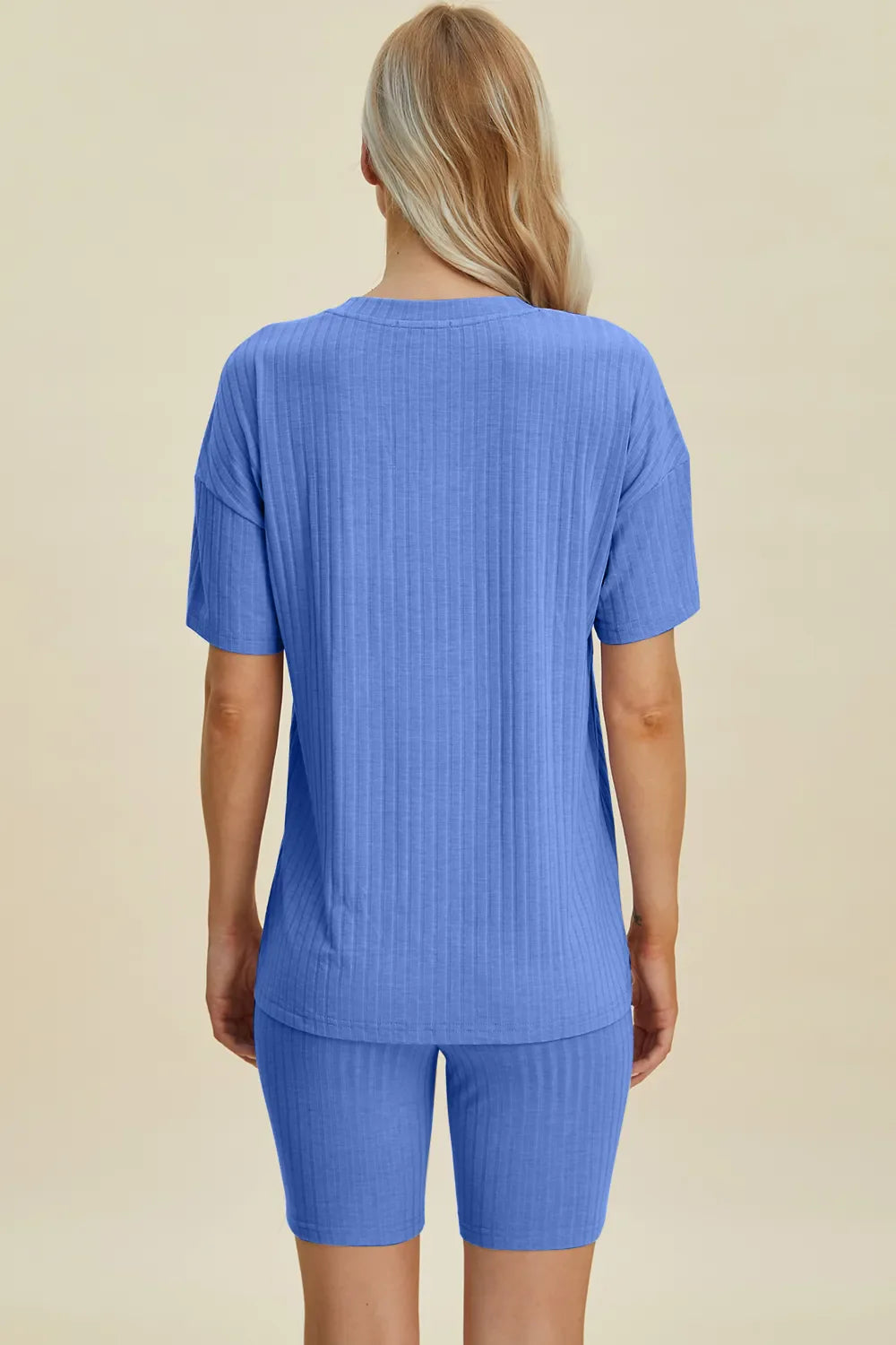 Full Size Ribbed V-Neck Short Sleeve Top and Shorts Set