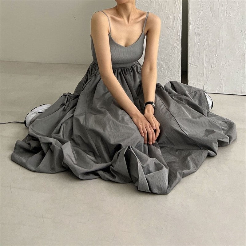 Solid Color U-Neck Backless Pleated Waistband Sling Dress

Suggested Optimized Title: "Chic