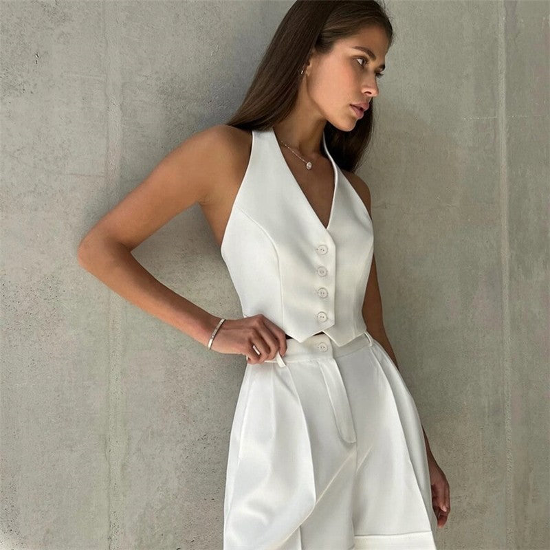 Sleek Monochrome Vest and Shorts Set