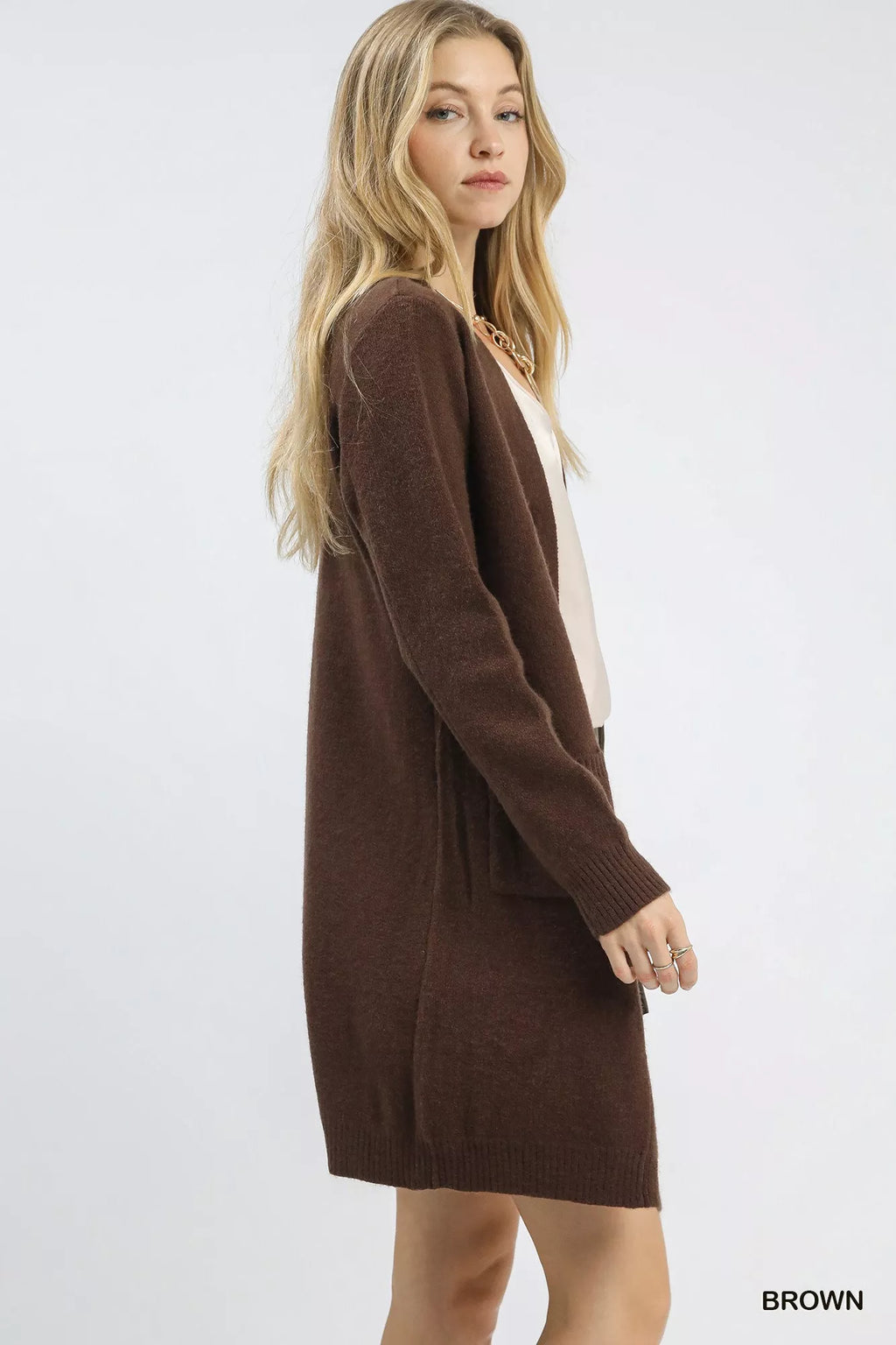 Button-Down Longline Sweater Cardigan with Front Pockets