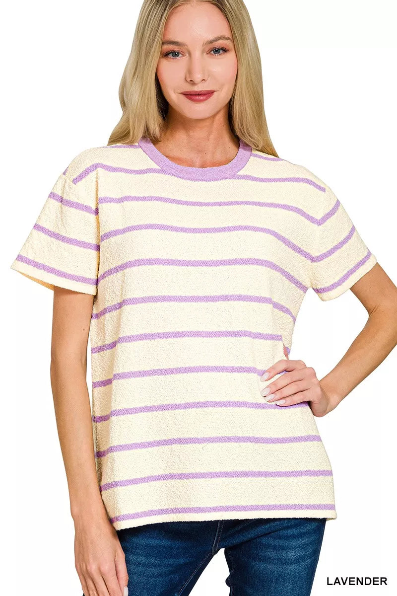 Textured Striped Crew Neck T-Shirt