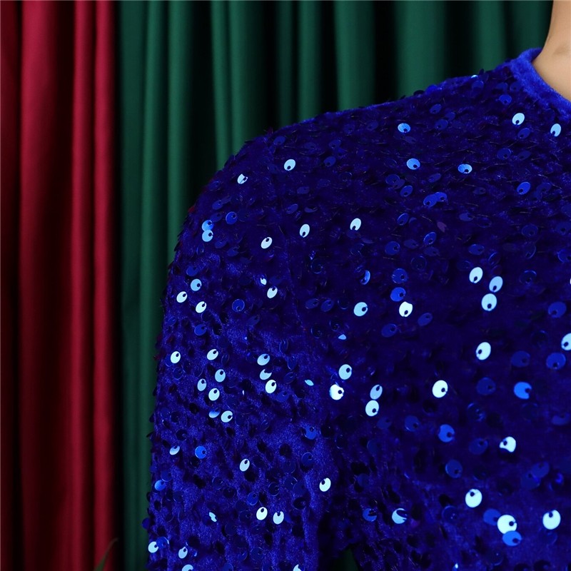 Sequin Embellished Long Sleeve High Waist Formal Dress