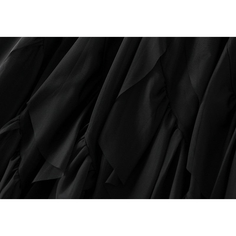 Elastic Waist Mesh Skirt with Irregular Ruffled Hem - Solid Color