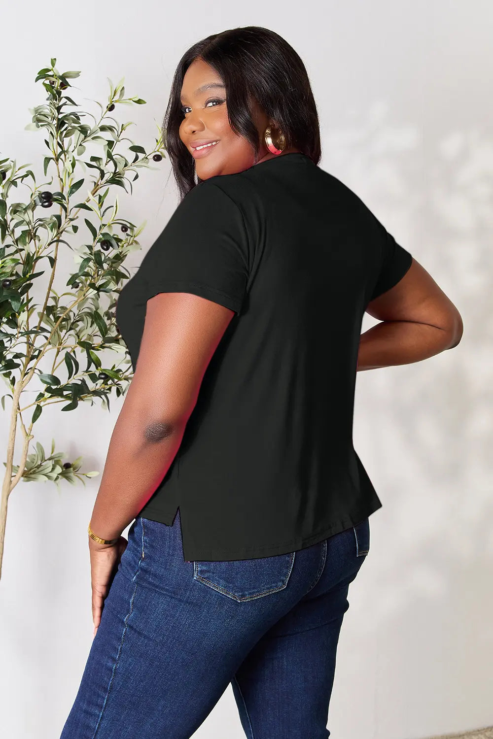 Full Size Round Neck Short Sleeve T-Shirt Plus Size