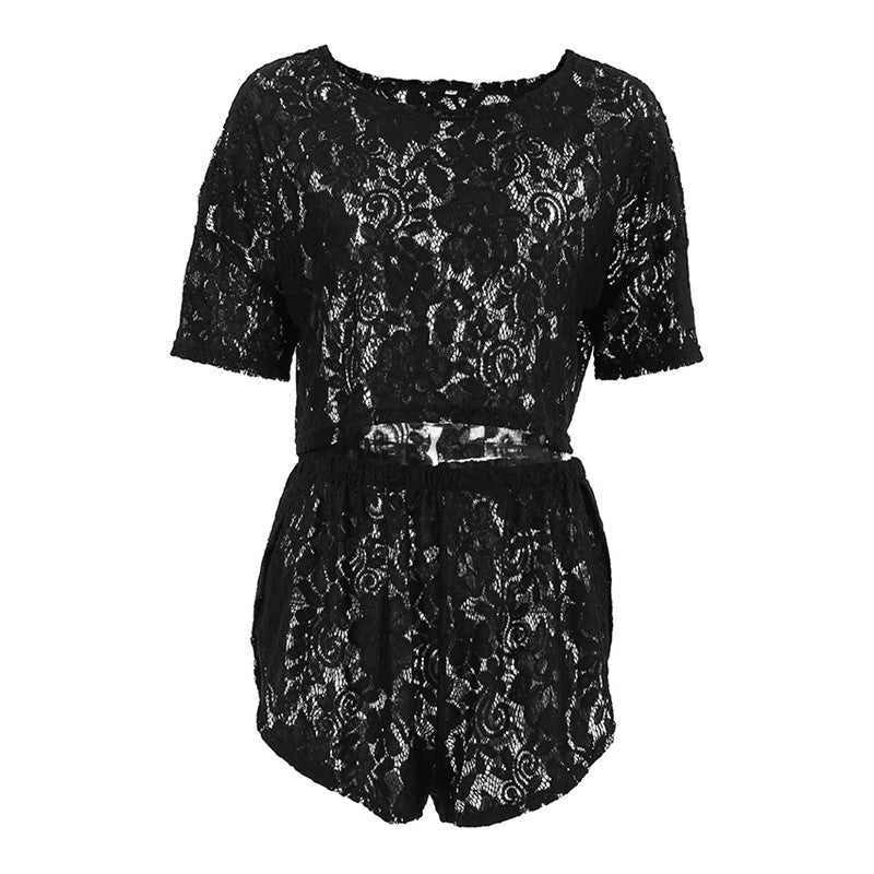 Lace Crop Top and Shorts Pajama Set with a Stylish Twist