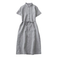 Half-Opening Buckle Waist Frenulum Polo Collar Mid Length Dress