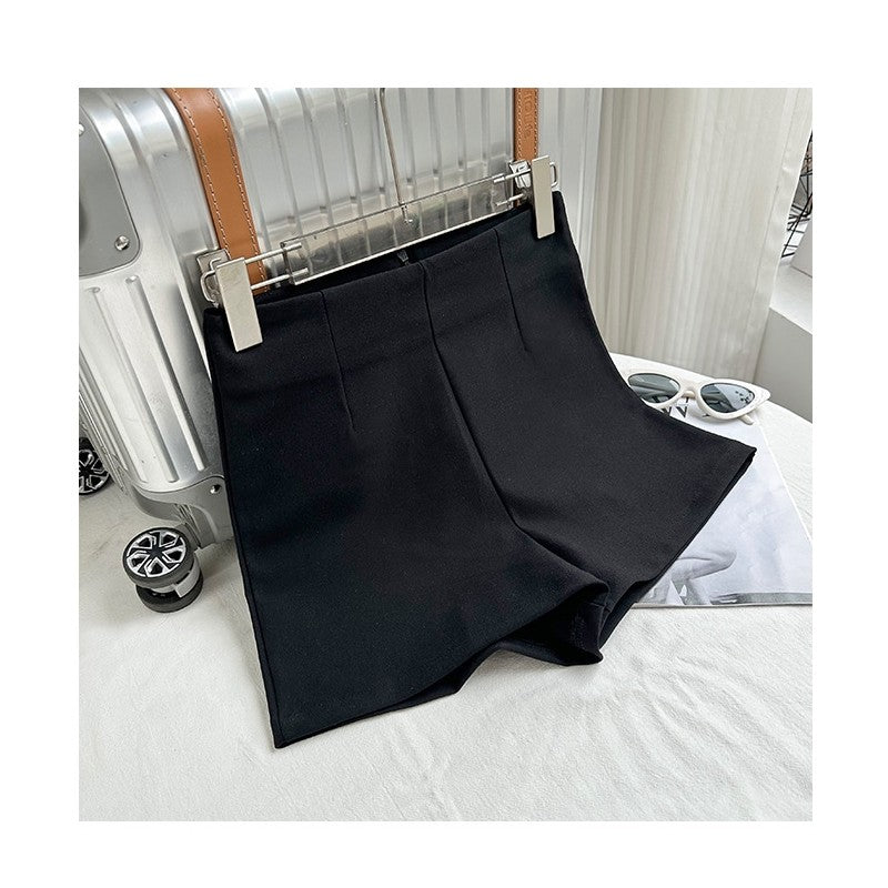 High-Waisted Solid Color Casual Shorts
