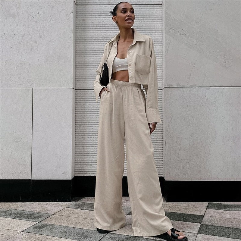 Stylish Casual Long-Sleeve Shirt and Pants Ensemble