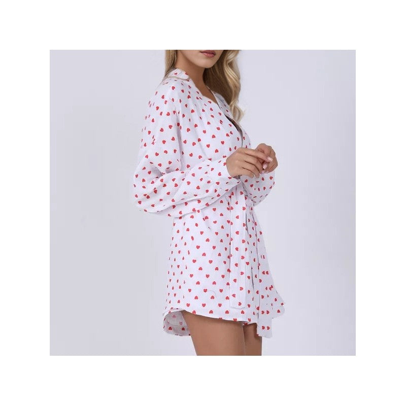 Printed Tie-Waist Shorts Robe Sleepwear