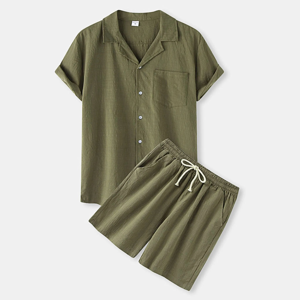 Men's Button Up Shirt and Shorts Set