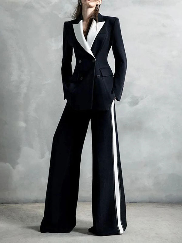 Loose Wide Leg Contrast Color Pockets Pants Suit Pants