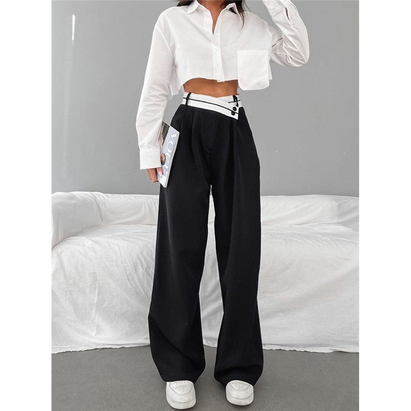 Patchwork High Waisted Wide Leg Trousers