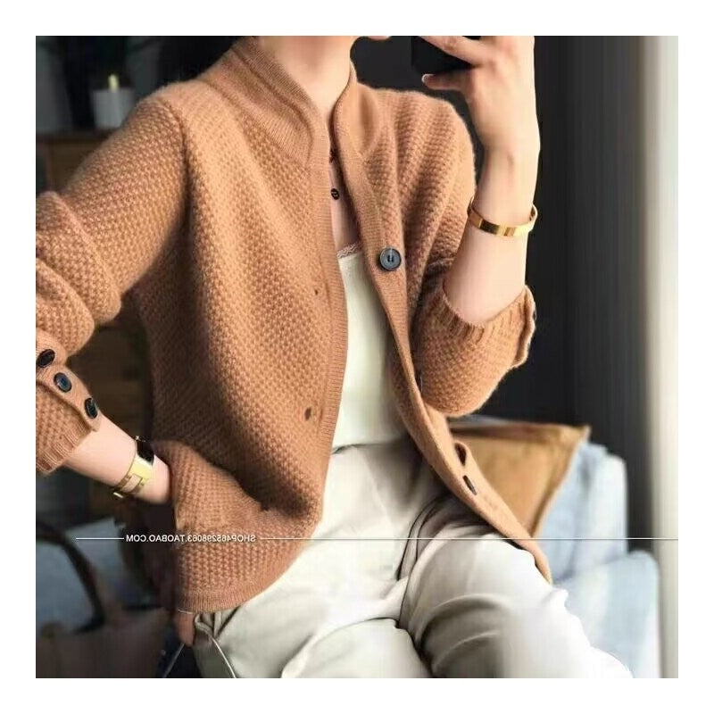 Fashion Solid Color Thickened Cardigan Knitted Coat
