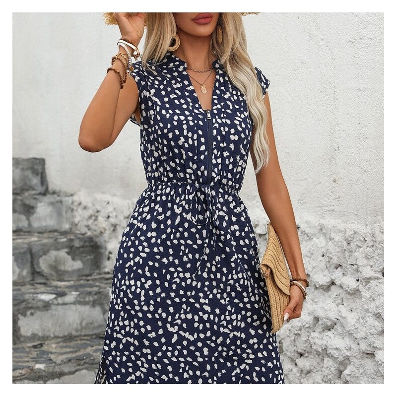 Stylish Leopard Print Sleeveless Dress with Waist Cinching