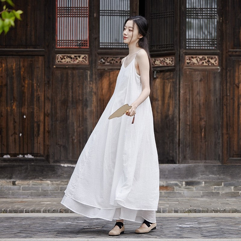 Enhanced Double Layer Swing Halter Dress in Solid Color