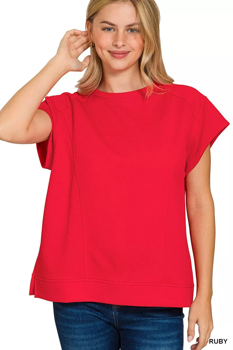 Textured Knit Jacquard Short Sleeve Top