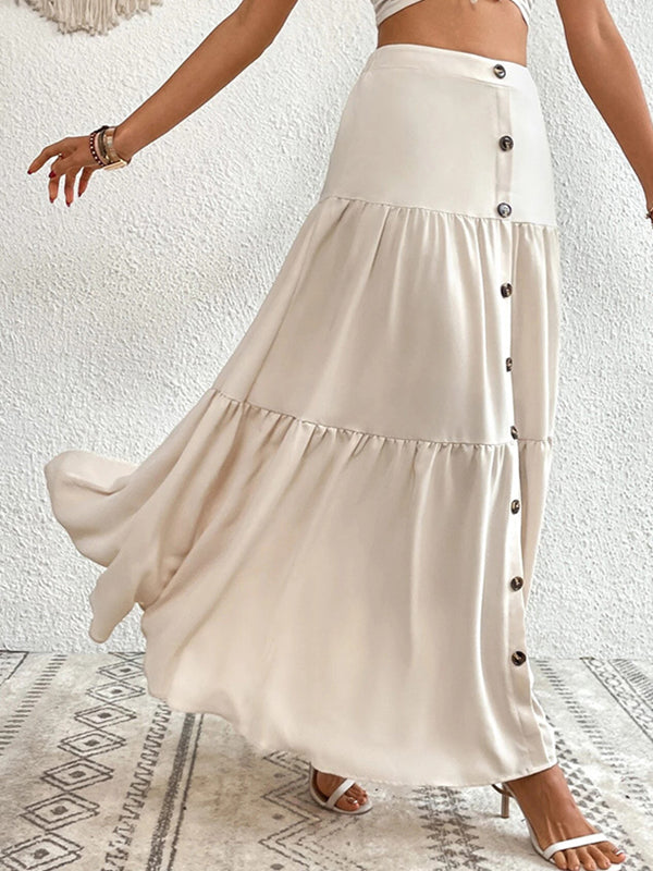Loose Buttoned Pleated Split-Joint Skirts Bottoms