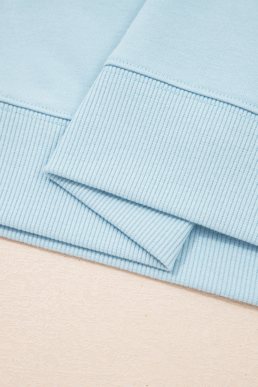 Mist Blue Solid Color Ribbed Trim Short Sleeve Top Drawstring Loose Pants 2pcs Outfit