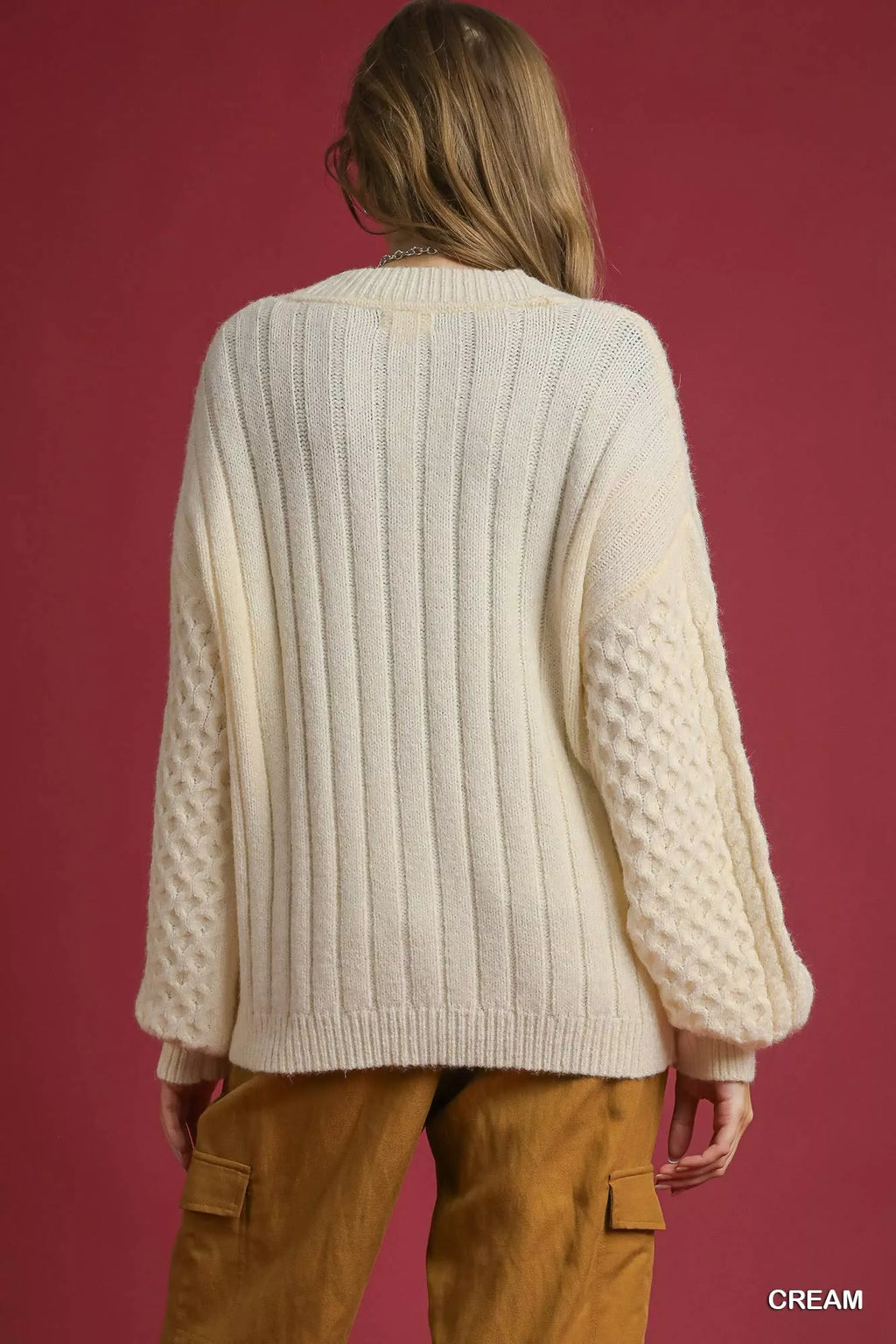 Cable Knit Pearl Button Cardigan