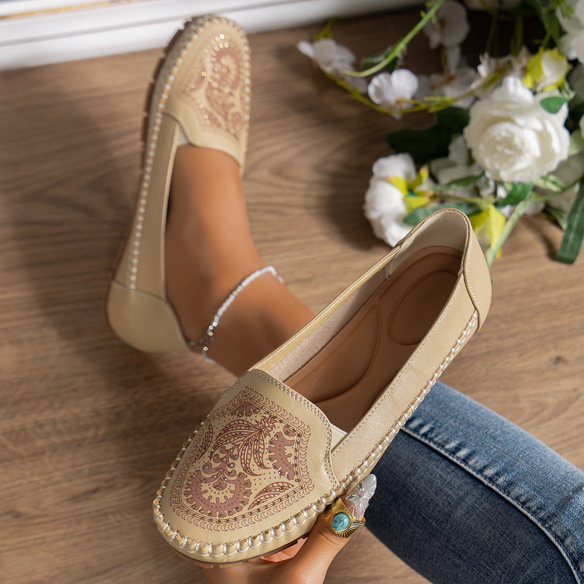 Women's Retro Flat Loafers | Vintage Slip-On Round Toe Shoes | PU Leather Everyday Flats