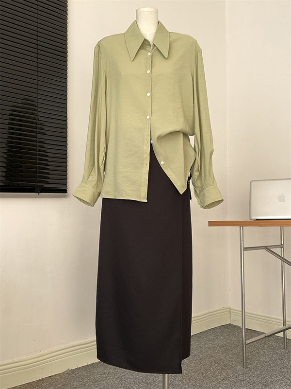 Loose Puff Sleeves Pleated Split-Joint Sun Protection Lapel Blouses