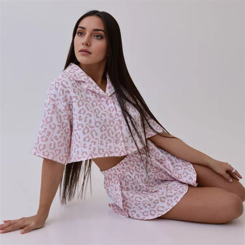 Floral Print Short Sleeve Shorts Pajama Set