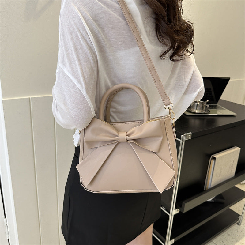 Retro Bow Square Crossbody Handbag - PU Leather Small Shoulder Bag for Women