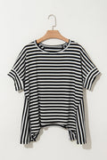 Black Stripe Batwing Sleeve Crewneck Oversized Top