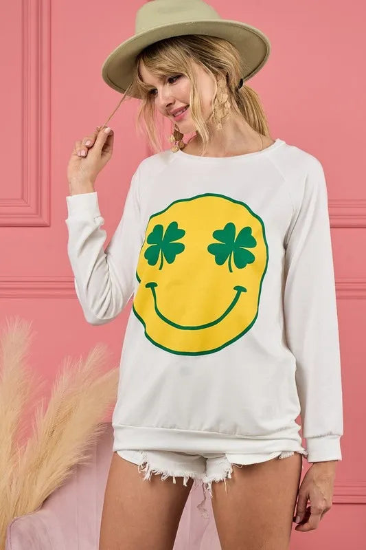 Smile Face Graphic Round Neck Long Sleeve Top