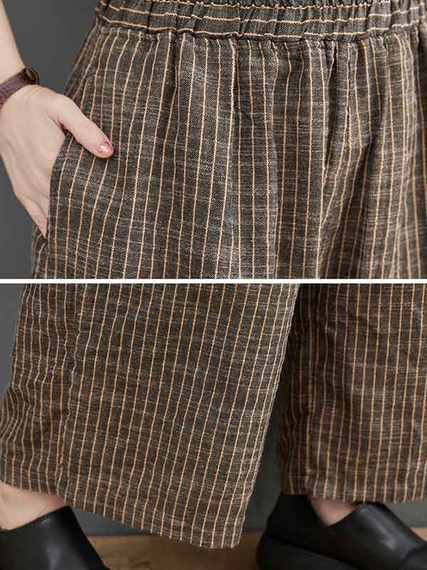 Vintage Ramie Cotton Notched Collar One Button Suits+Column Pants 2 Pieces Set