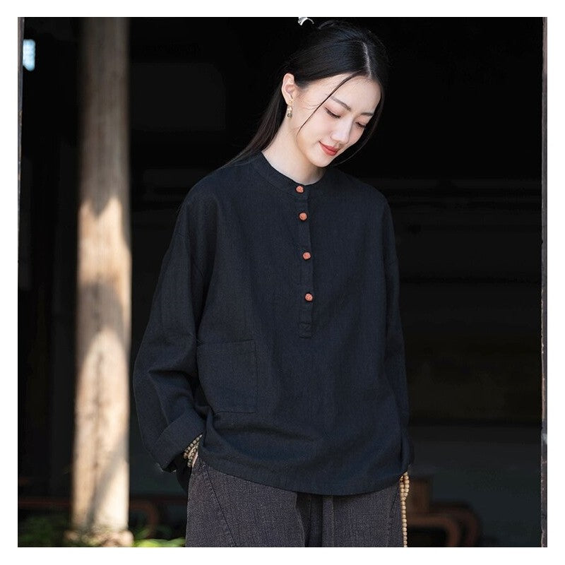 Stand Out in Style with our Solid Color Stand Collar Button-Up Short Sleeve Shirt
