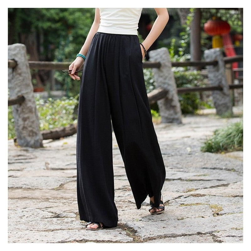Elastic Waist Wide Leg Pants In Solid Color