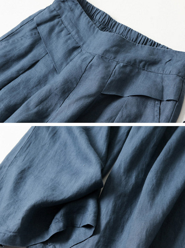Solid Color Ramie Cotton Plus Size Loose Ninth Wide-Leg Pants