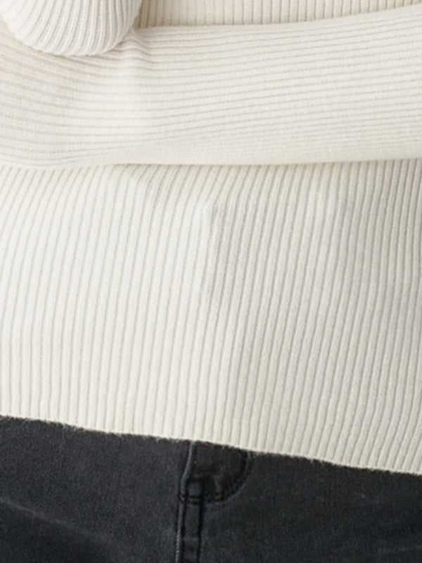 Simple Long Sleeves Skinny Solid Color High-Neck Pullovers