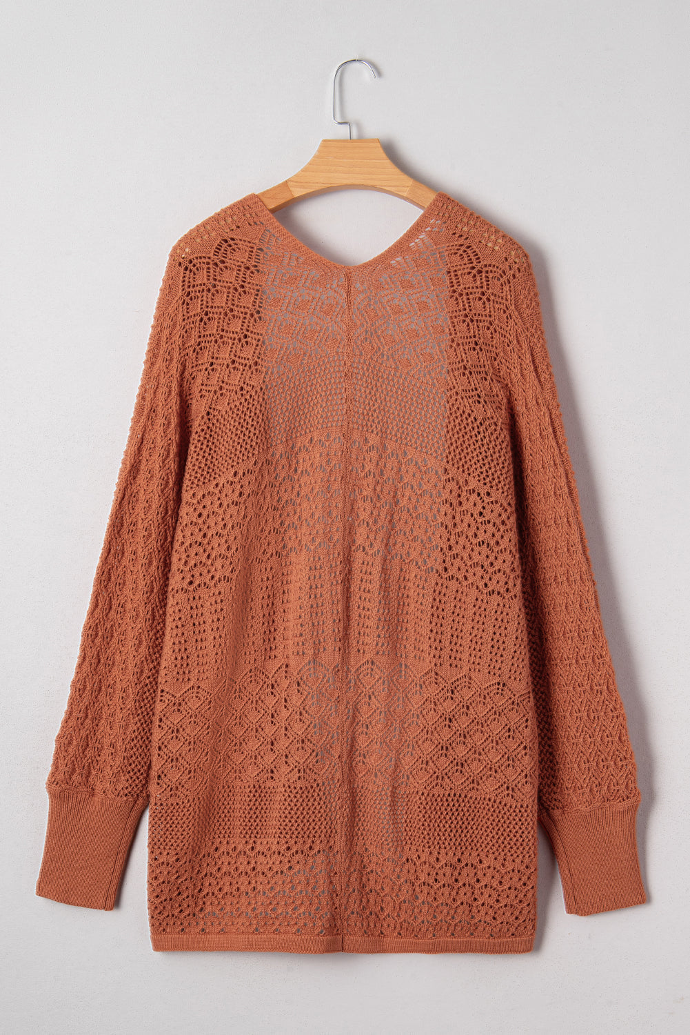 Redwood Burl Mixed Pattern Knitted Open Front Plus Cardigan