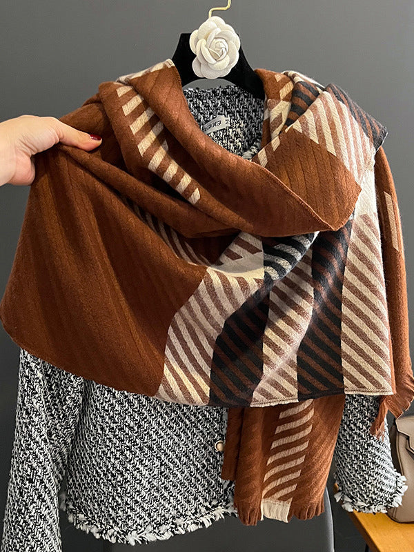 Urban Imitated Cashmere Stripped Warm Shawl&Scarf