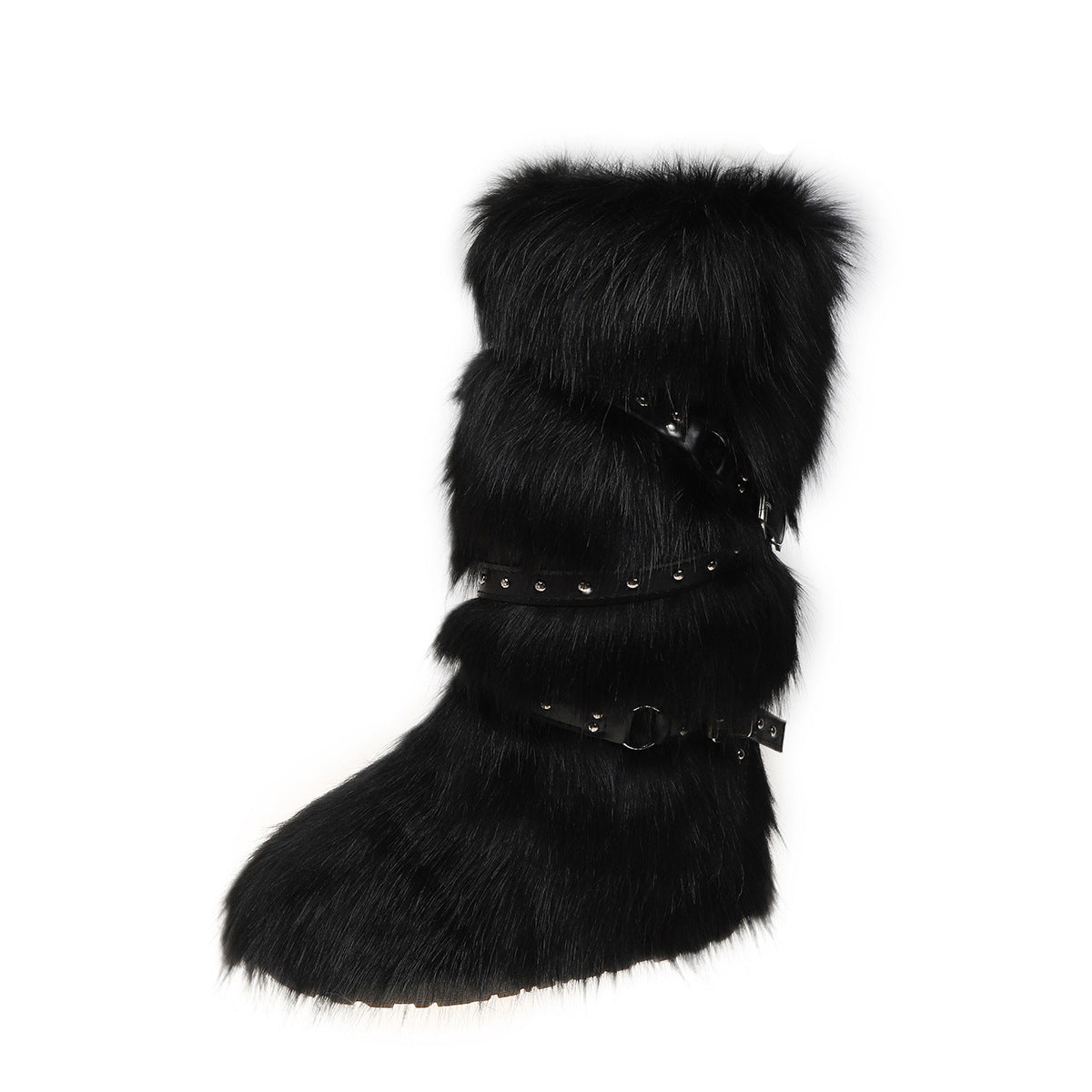 Women's Fur-Lined Mid-Calf Snow Boots | Cross-Strap Buckle | Slip-On Winter Boots